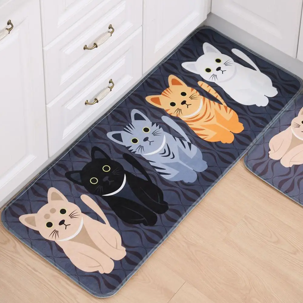 Cute Cat Door Floor Anti-Slip Mats Carpets Flannel Kitchen Bathroom Black Yellow Rugs Doormats Creative Welcome Mat Home Textile | Дом и сад