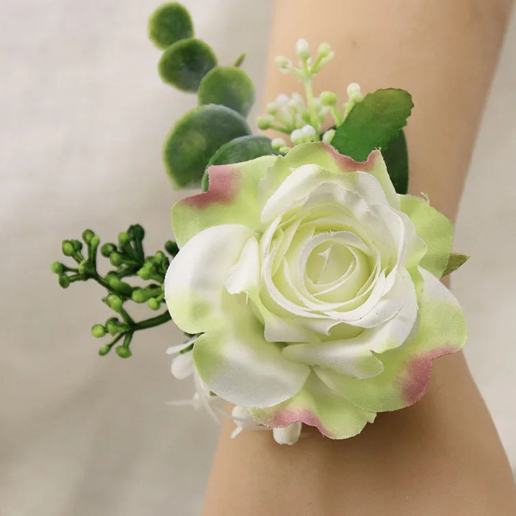 G Wrist Flower YO CHO Свадебный планировщик розы Искусственный шелк цветок на запястье корсаж браслет жених бутоньерка белый свадебный для мужчин свадебные цветы - Цвет: G Wrist Flower