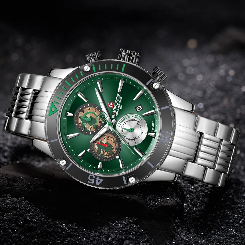 

Top Luxury Brand NAVIFORCE Men Watch Fashion Silver Green Mens Quartz Watches Male Stainless Steel Sport Waterproof Wristwatches
