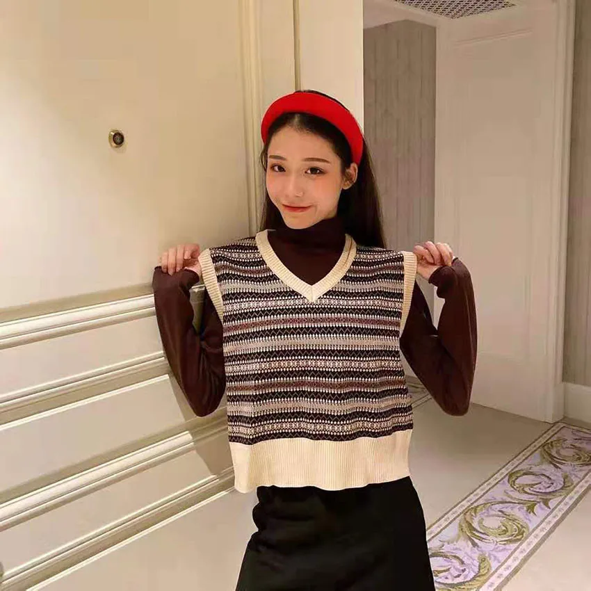 Женский трикотажный жилет в этническом стиле короткий вязаный свитер пальто без