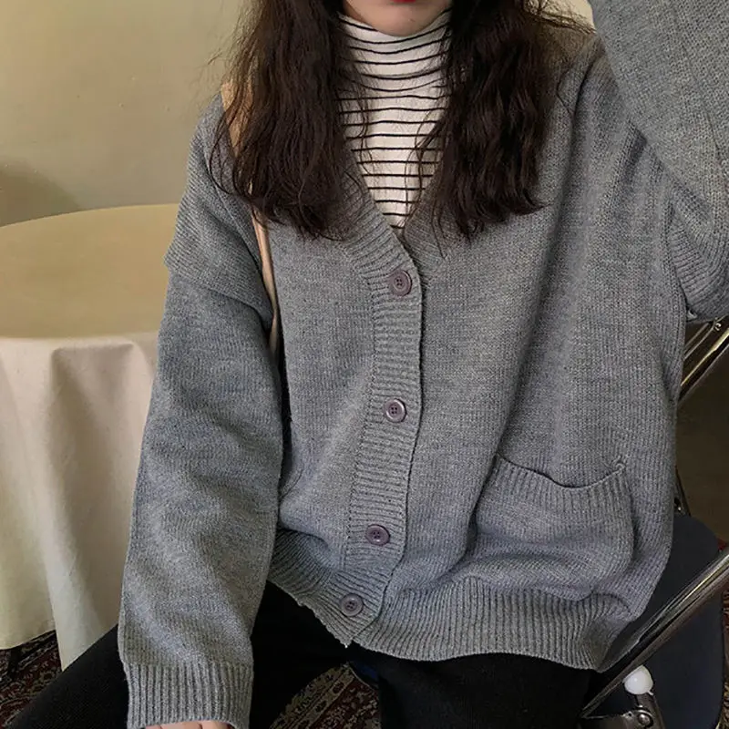 Sweaters Women Knitted Cardigan V-Neck Long Sleeve Fashion Knitting Female Autumn Elegant Green Brown Red White Black Grey Pink |