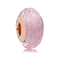 rose glass charm 100 real 925 sterling silver rose pink charms fit original bracelet diy jewelry