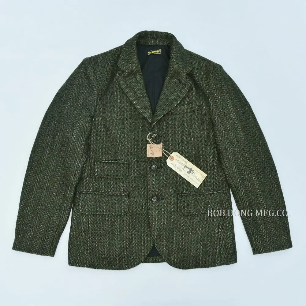Goedkoop Tweed Bob Dong Jas Blazer Vintage Land Gestreepte Wol Sport Jas Voor Mannen