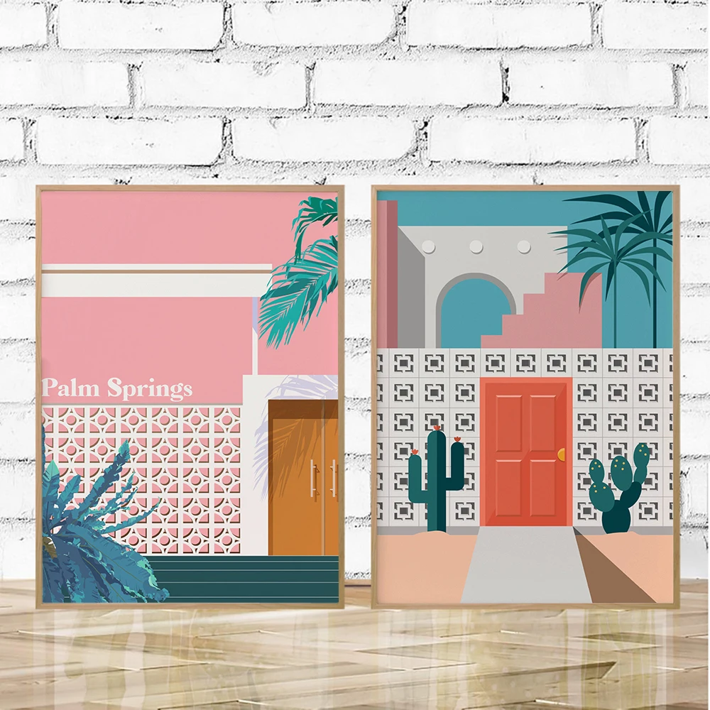 Пальмовые пружины ретро художественный плакат выставочный винтажный холст