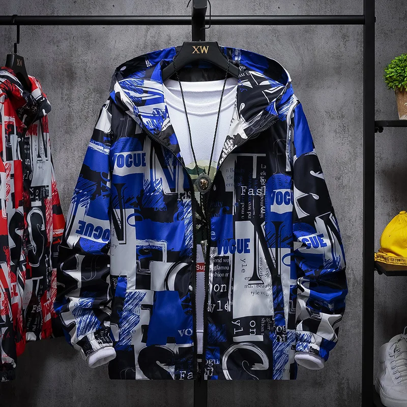 

2021 Spring and Autumn Men's Jacket Fashion Casual All-match Jacket Coat Windbreaker Hooded Men's Zipper Top Plus Size Large