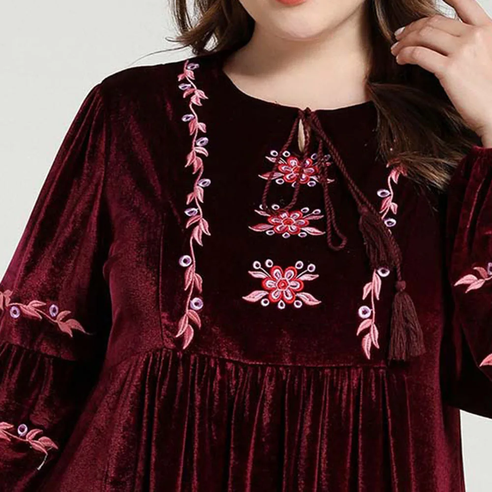 Мусульманское платье Abayas мусульманское с вышивкой длинные платья для женщин
