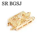 Бесплатная доставка, прямоугольная желтая позолоченная застежка коробка для стразов, 13x16 мм, 2-жильная