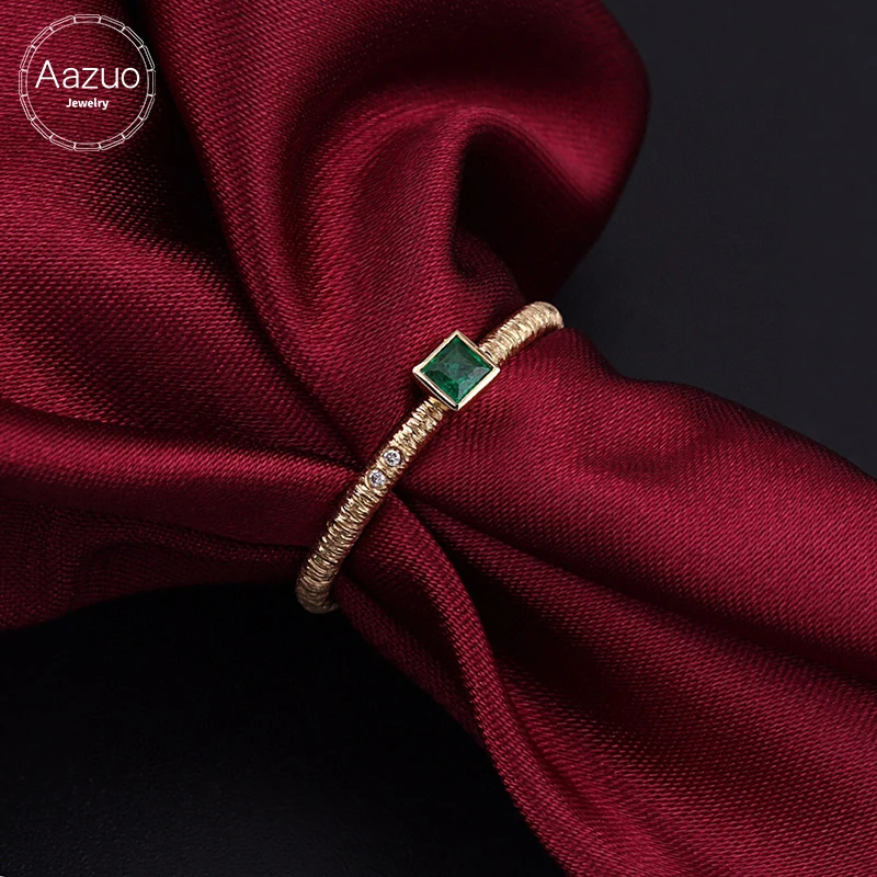 

Aazuo Real 18K Yellow Gold Real Diamond H SI Natural Emerald Prati Square Rings gifted for Women Au750