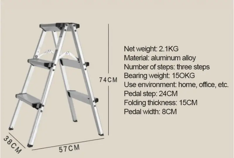 Foldable Aluminum Ladder A-Type Multi-Functional Folding Step Platform 3 Steps