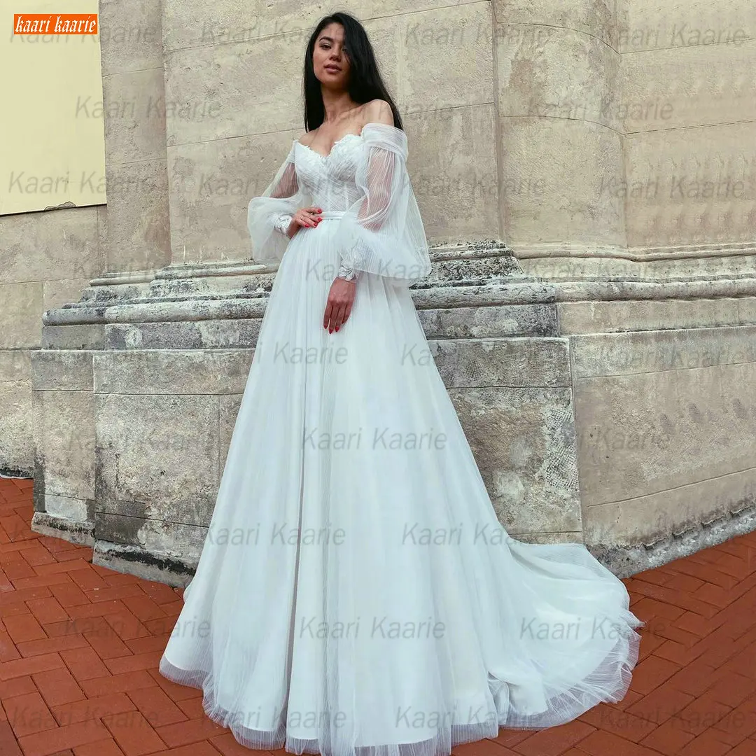 

Sexy Boho Wedding Dress Long Sleeves 2021 Vestido De Novia Slim Fit Corset Tulle A Line Bridal Gowns Custom Made Robe De Mariage
