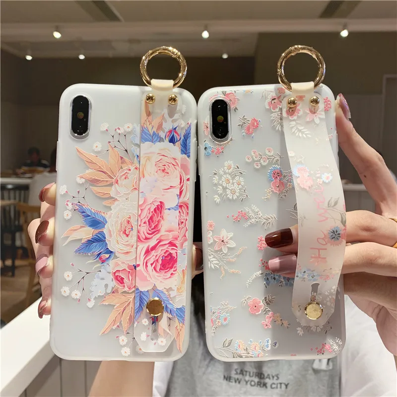 Мягкий чехол на запястье с цветочным рисунком для Huawei P30 lite P20 Mate 30 20 Pro P Smart PLUS 2019