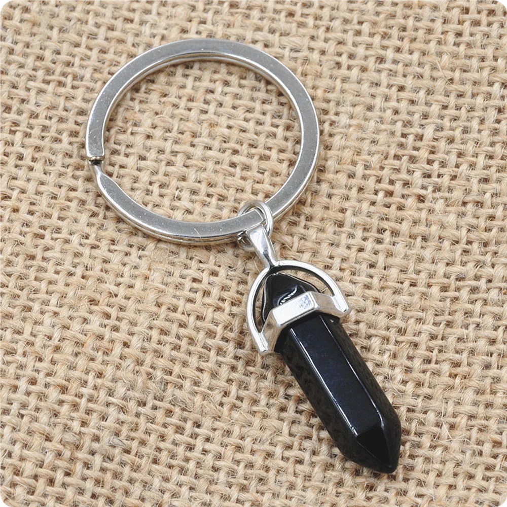 Black Onyx 1 шт. модные Натуральный камень кулон брелок натуральный Кварцевый камень, кольцо для ключей, розового цвета с украшением в виде кристаллов Ключ Цепочки, аксессуары, ювелирное изделие, подарок - Цвет: Black Onyx