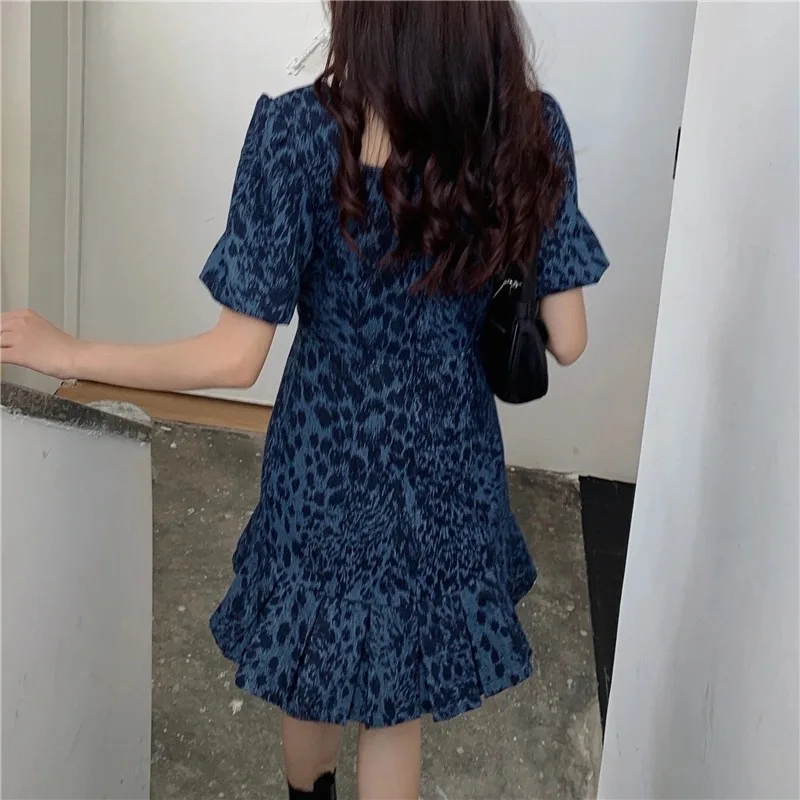 

Vintage Square Neck Short Dress Plus Size Ladies Short Sleeve Flare Summer Mini Dress High Waist Club Dress Vestidos