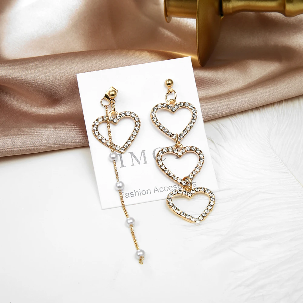 

New Arrival Crystal Trendy Heart Women Dangle Earrings Fairy Asymmetric Earrings Drop Earrings Jewelry Earrings