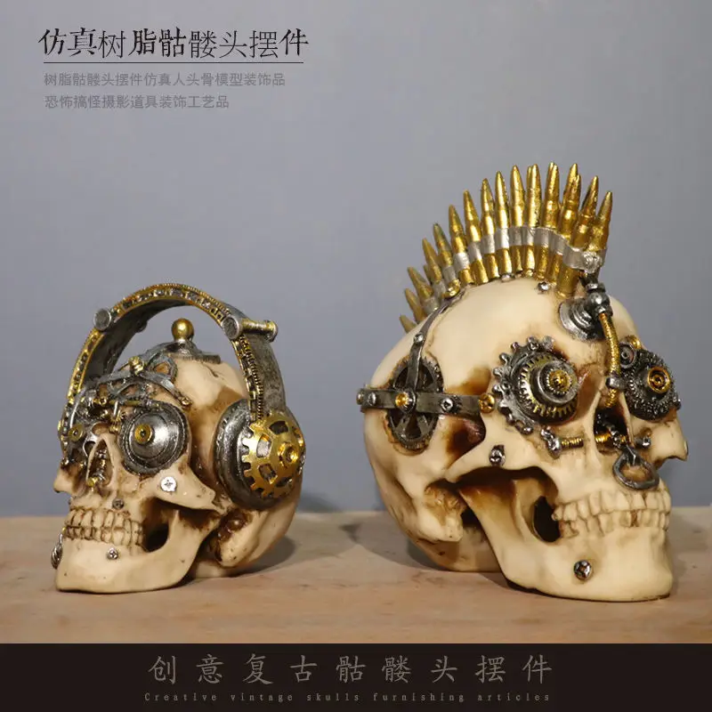 

Creative human skull resin skull model ornaments home bar decoration horror photography props.