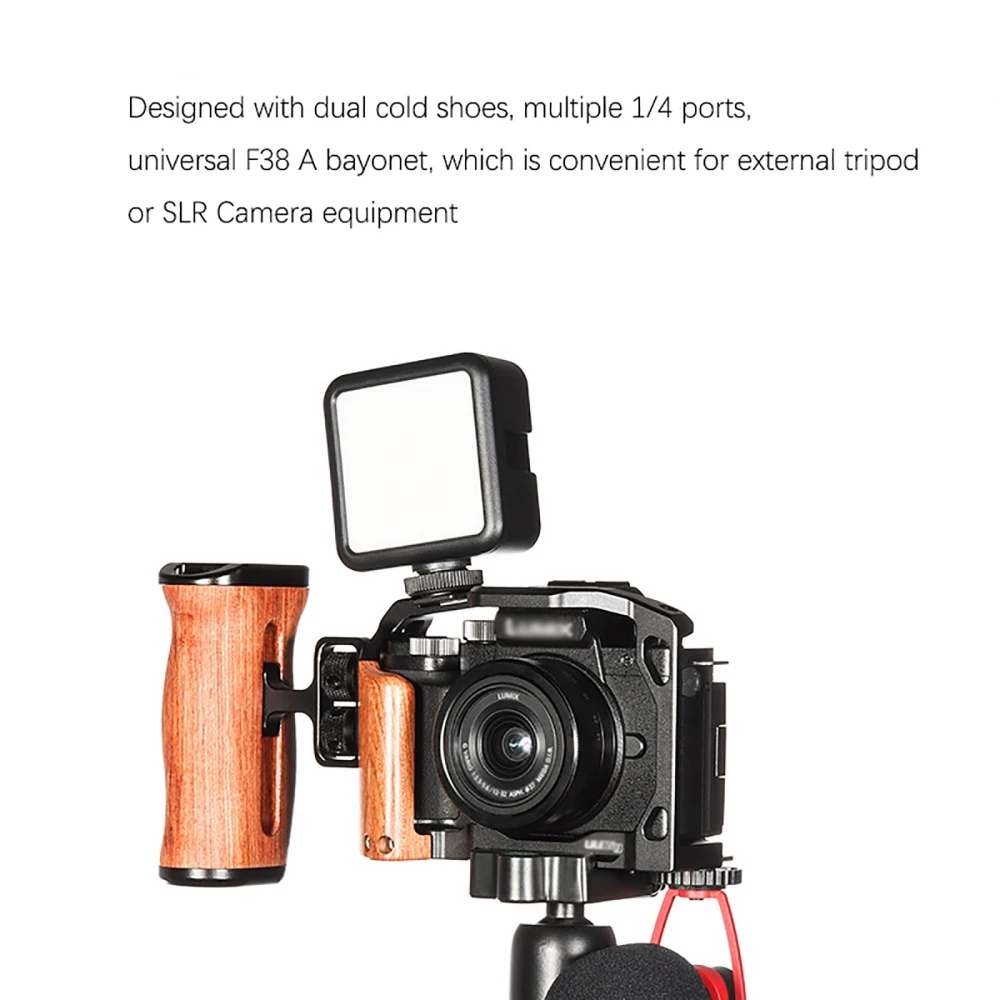 

Metal Cage Vertical Shooting Protective Case with Wooden Handle Cold Shoe Expansion Mount Microphone for SLR Camera Accessories