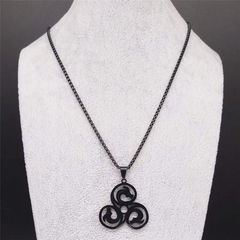 2021 Кельтский Узел Triskele Triskelion Тройная спираль черный цвет цепочка из нержавеющей