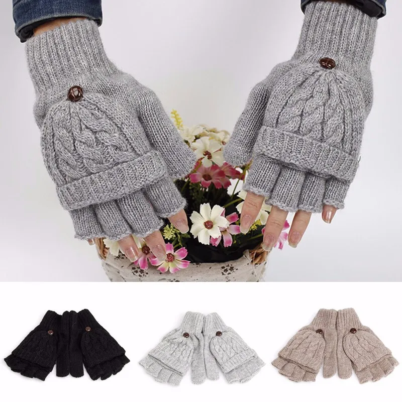 

Women Men solid Winter Soft Fingerless Gloves Mittens Knitted Gloves Flip Flop Hand Warmer Touch Screen Cycling Couple Gloves