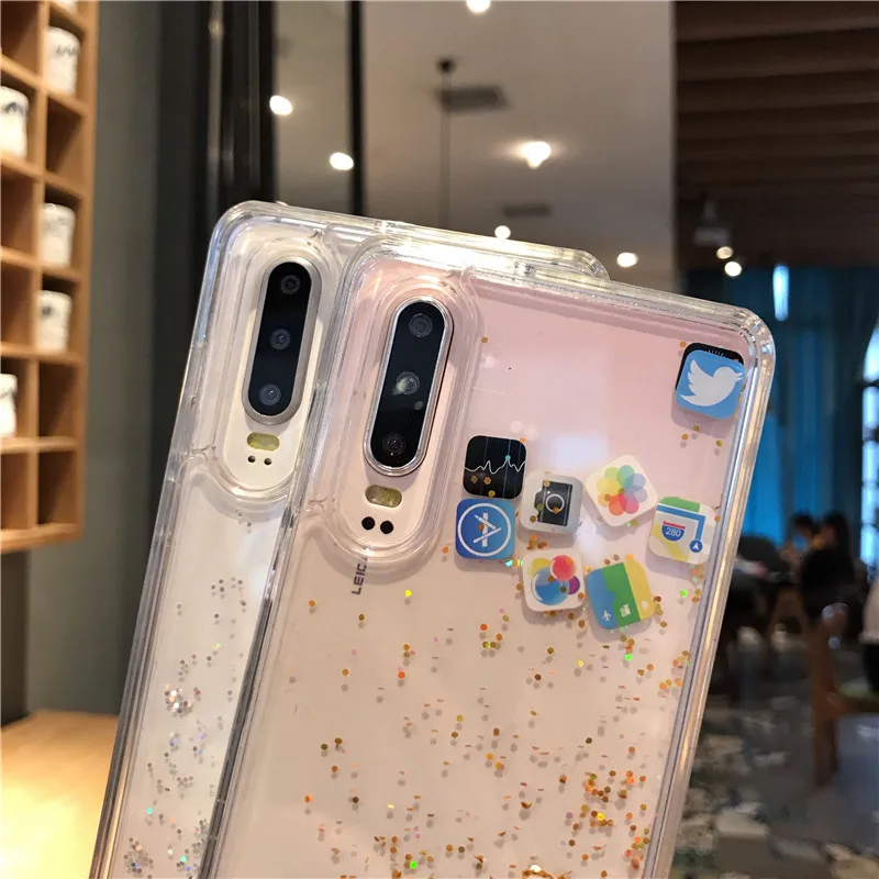 Чехол Quicksand с милым приложением значок Coque для huawei P20 P30 Pro Lite Nova 3 4 5 Honor V20 жидкий Жесткий ПК прозрачный чехол для телефона