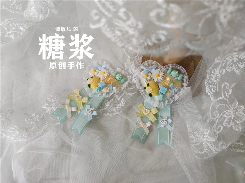 Боковая заколка в стиле &quotЛолита&quot летняя брошь виде лимона курицы льда