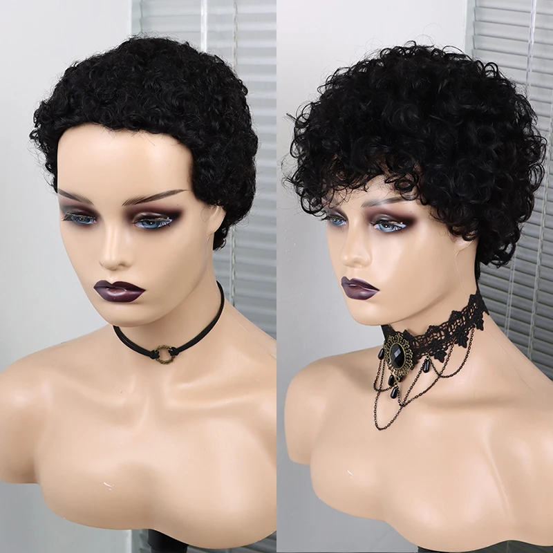 

Afro Kinky Curly Human Hair Wigs Short Bob Wigs For Black Women Pixie Cut Human Hair Wig Brazilian Cheap Hair Full Machine Wigs