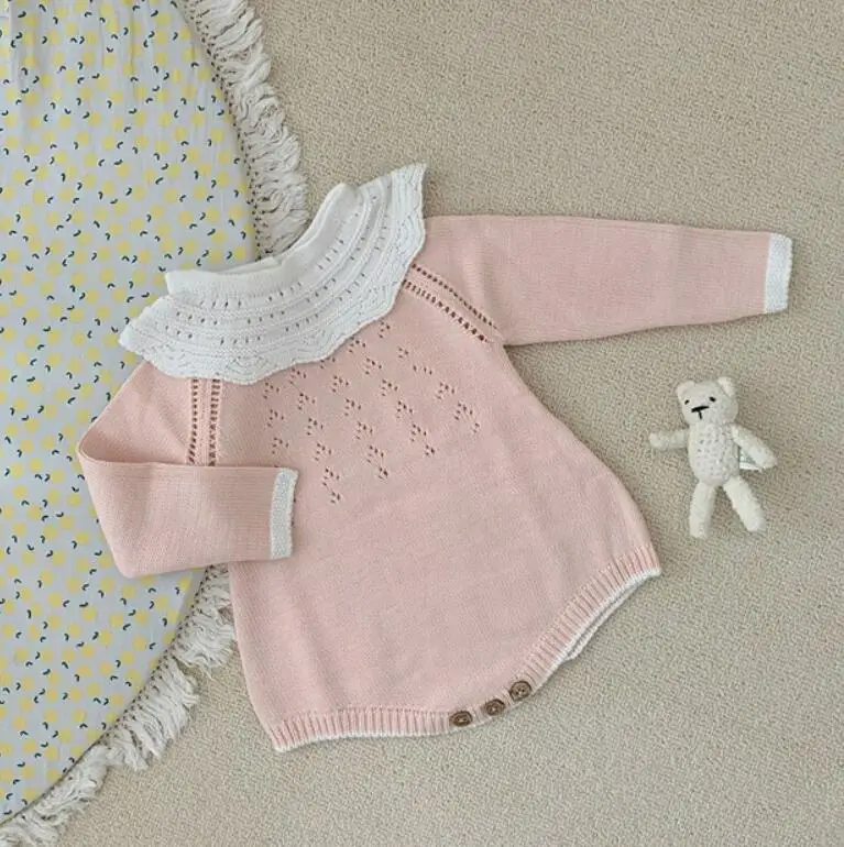 9485463 Pink Зимнее трикотажное боди для маленьких девочек, модная одежда для маленьких девочек, осенняя одежда в европейском стиле для малышей, свитер с длинными рукавами, комбинезон - Цвет: 9485463 Pink