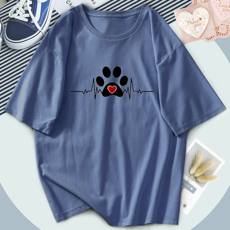 

С принтом короткий рукав футболки оверсайз в уличном стиле с милым рисунком собачьей лапы Для женщин футболки на открытом воздухе в стиле «...