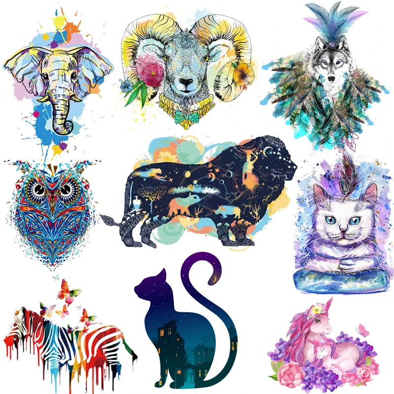 Цветные животные теплопередача винила для одежды кошка термопередача лошадь