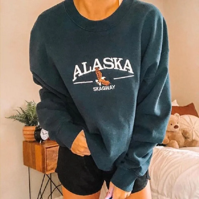 

Sky Blue Letter Print Oversized Vintage Sweatshirt Women O Neck Loose Streetwear Pullover Casual Lady Plus Size Hoodies Autumn