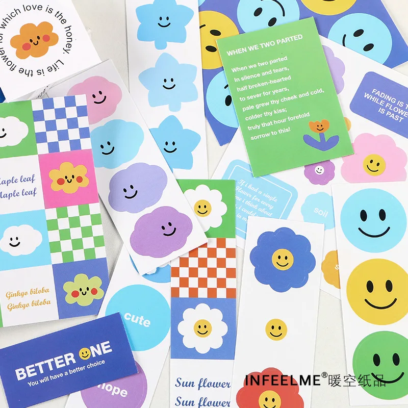 15Sheets Hello Smiley Mini Stationery Sticker Scrapbooking Seal Kawaii DIY Diary Journal Decorative Adhesive Paper Supplies | Канцтовары
