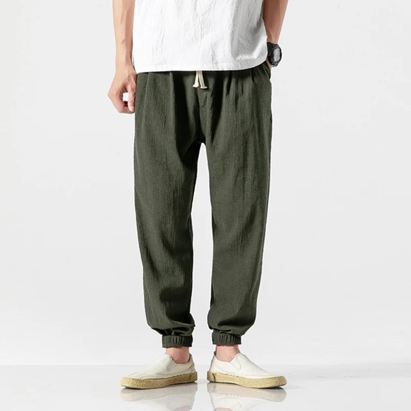 

Chinese Style Harem Jogger Pants Men Cotton Linen Sweatpants Trousers Men Casual Lightweight Spring Summer Men Joggers