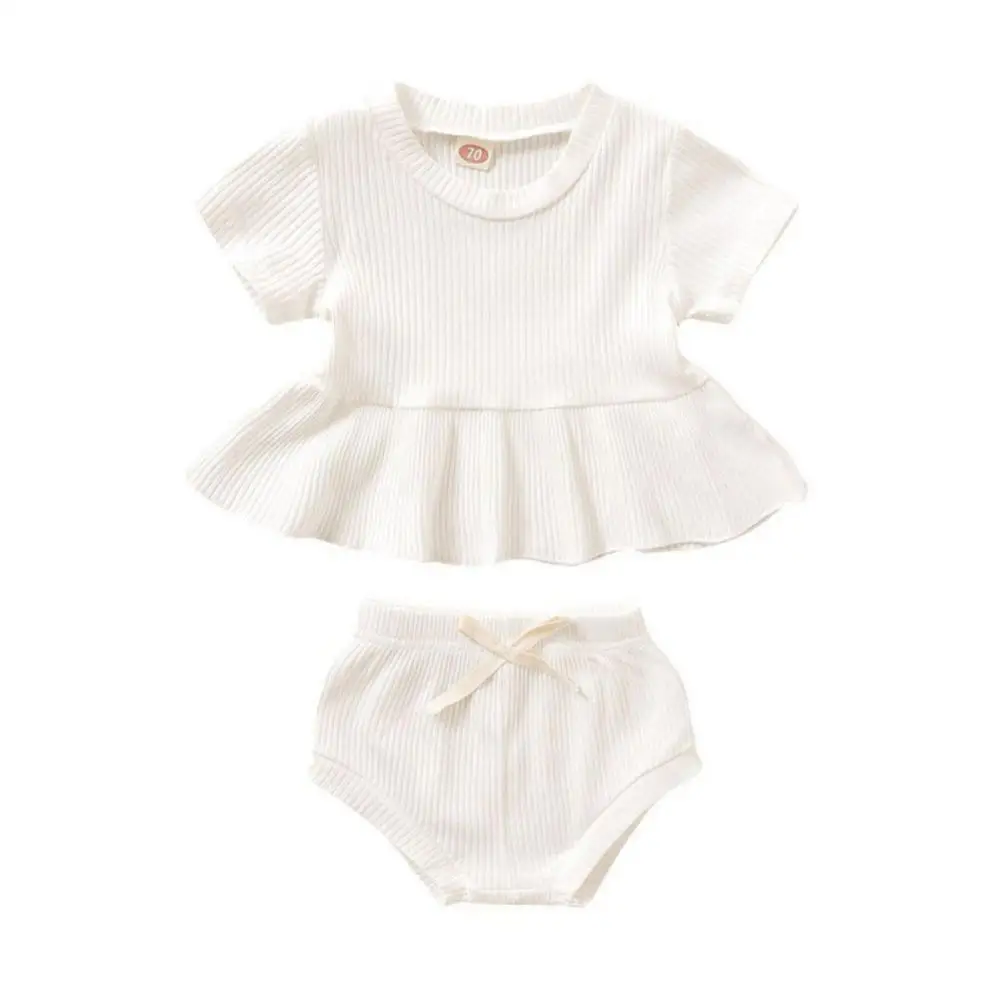 

Summer Baby Girls Short Sleeve Solid Print T-shirt Tops+PP Shorts Casual Costume Set