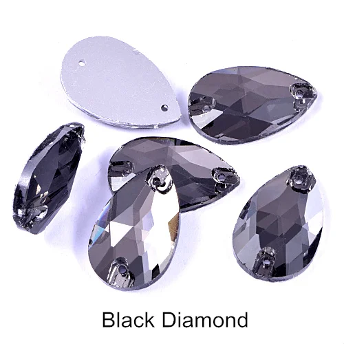 Black Diamond 6 размеров стеклянная Каплевидная форма пришить на Стразы Красочные пришивные камни с плоским основанием одежда для одежды Ювелирные изделия для одежды B1286 - Цвет: Black Diamond