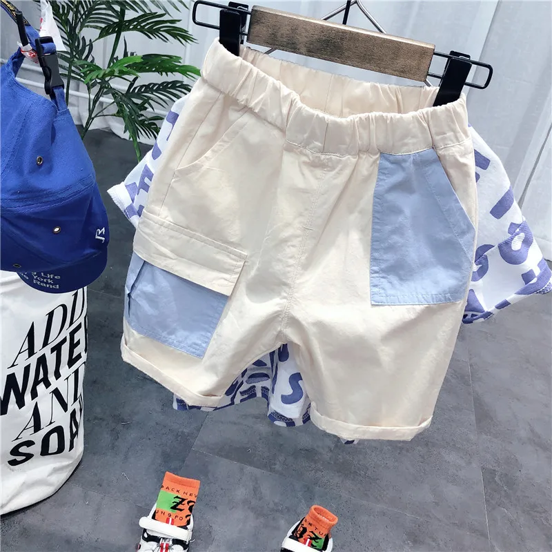 

2PCS WLG Boys Clothing Set Kids Summer Letter Printed Short Sleeve T Shirt and Patchwork Short Set Baby Boy Fashion Clothes