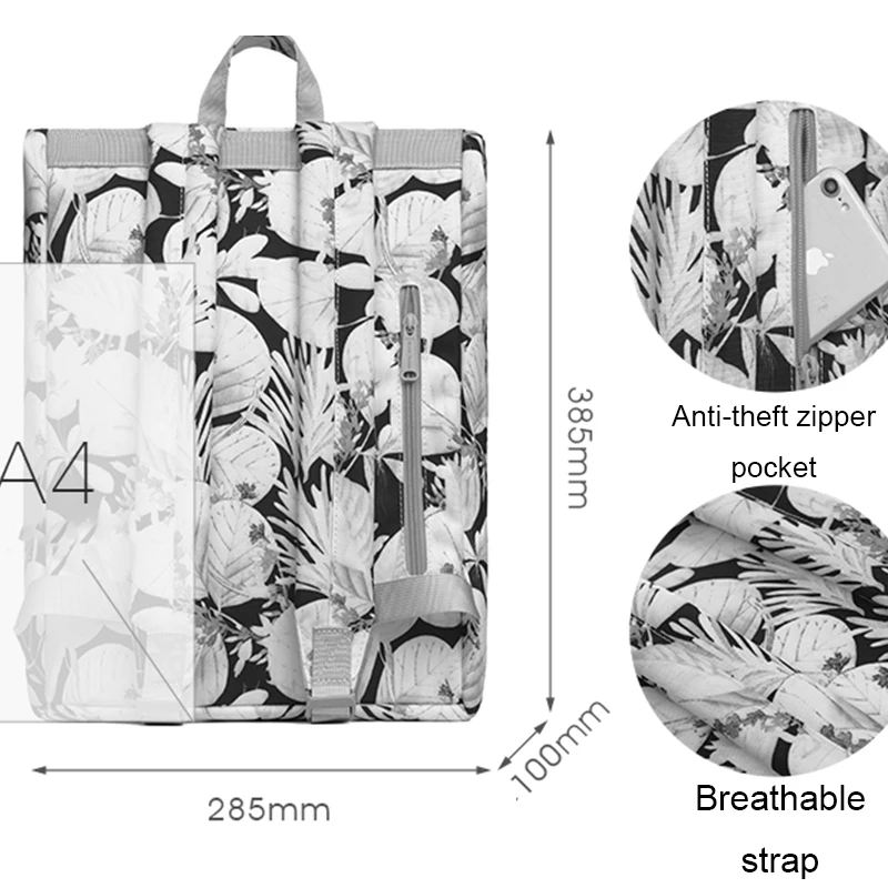 МАч серый цветочный принт рюкзак для ноутбука женский квадратный школьный