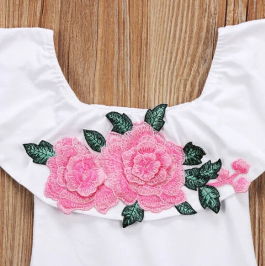 Милая Одежда для маленьких девочек футболка с открытыми плечами и объемным