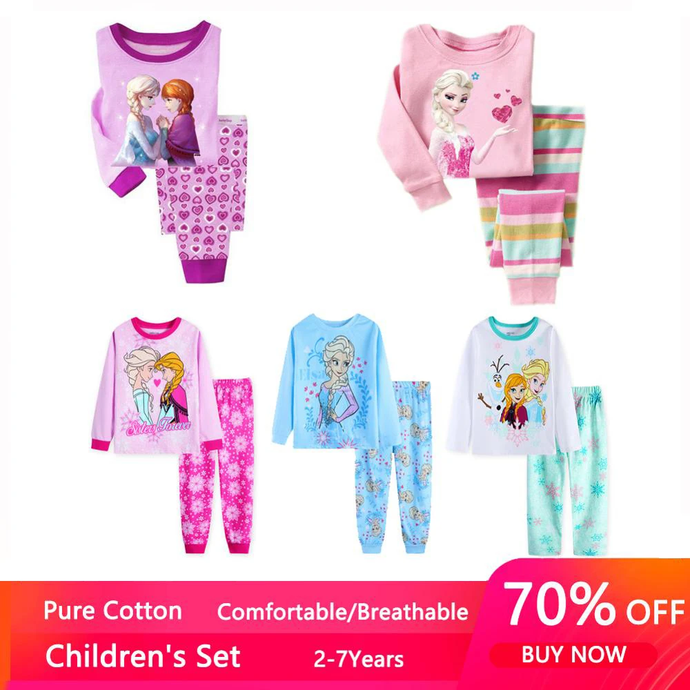 Новые пижамы для девочек детская одежда сна принцессы Анны и Эльзы детский