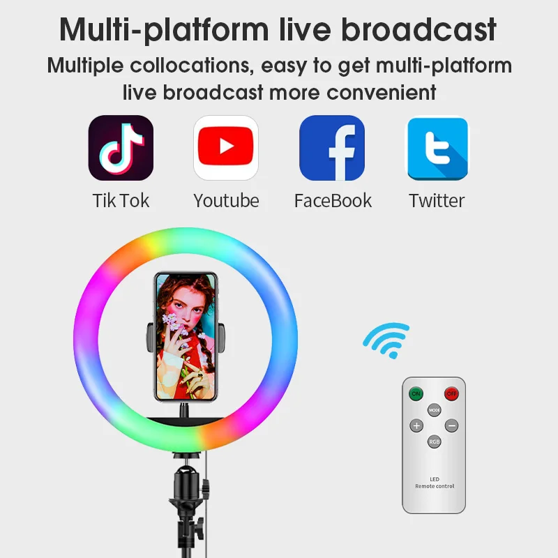 

10 Inch RGB Ring Light Selfie Photographic Lighting LED Ring Lamp Colorful Ring Lamp Dimmable with tripod for Makeup Youtube