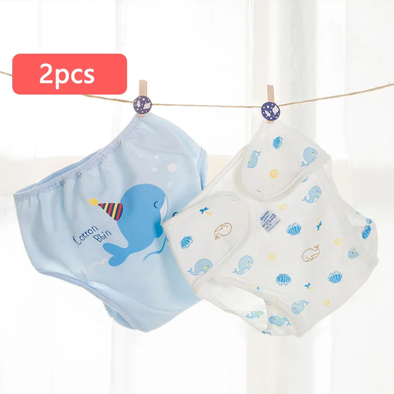 2PCS -I Herbabe 2 шт. детские штаны-подгузники 3 слоя милый новорожденных подгузники хлопок впитывающие подгузники для новорожденных Многоразовые - Цвет: 2PCS -I
