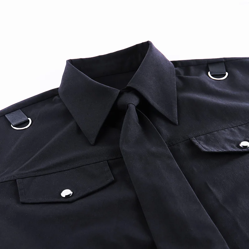 Harajuku уличная черная однобортная рубашка женская готическая летняя футболка с