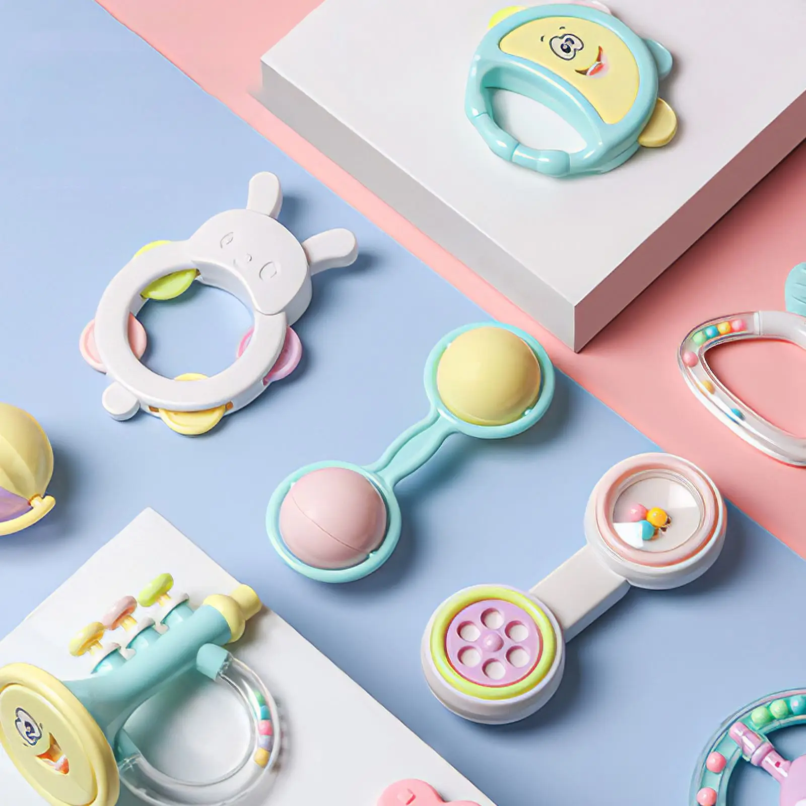 

Teether Baby Rattle Set Baby Teething Toy Playset Cartoon Teether Toys With Storage Box Teething Rattle Infant Newborn Gifts