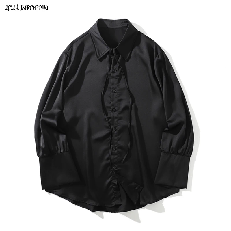 

Рубашка мужская атласная с отложным воротником и длинными рукавами