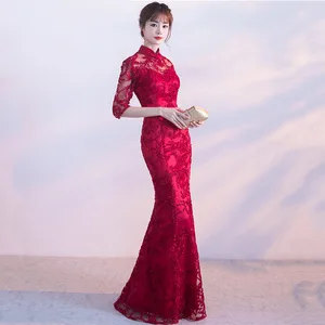 Bridesmaid dress Fashion black Qipao Long Party Cheongsam Oriental Women's Slim Dress Chinese Style Lady sexy Seductive dress