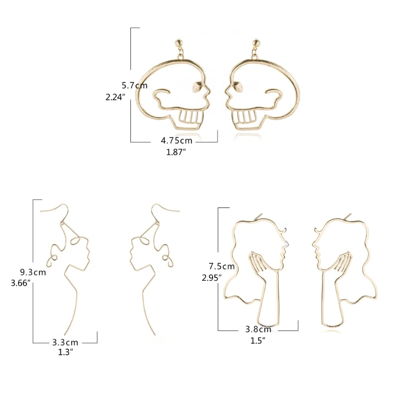 

6 Pairs Abstract Body Lady Face Dangle Earrings Set Original Freedom Female Body Hollow Face Form Wire Earrings Jewelry
