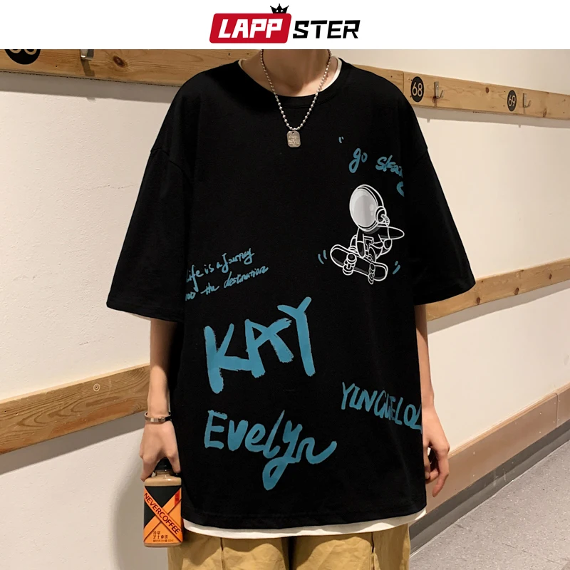 

Футболка LAPPSTER мужская с графическим принтом, милый Повседневный хлопковый топ в японском стиле, уличная одежда, в стиле Харадзюку, лето 2022