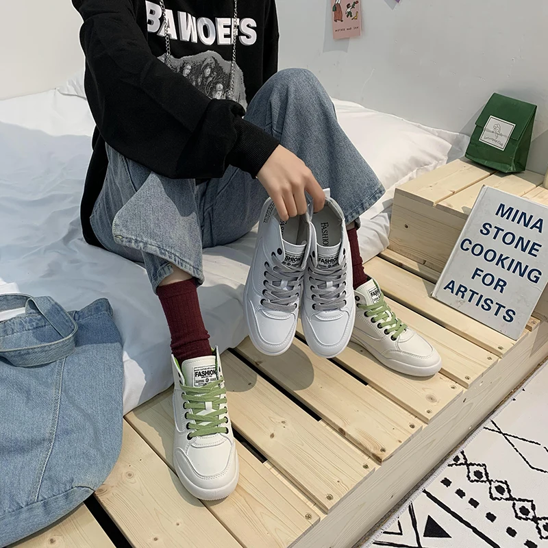 

Women Sneakers Shoes ladies Fashion Breathable Vulcanized Shoes Women's High-top Flat Shoes Women's Lace-up Casual Shoes U20-09