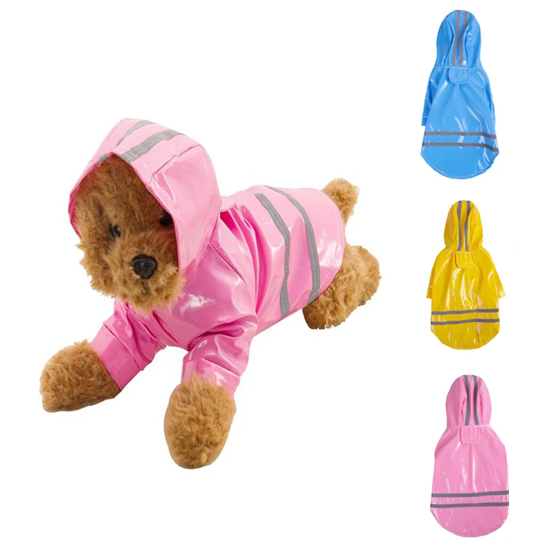 

QDRR Spring summer autumn dog raincoat Pu reflective strip hooded raincoat teddy bear pet clothes waterproof dog coat #3junlai