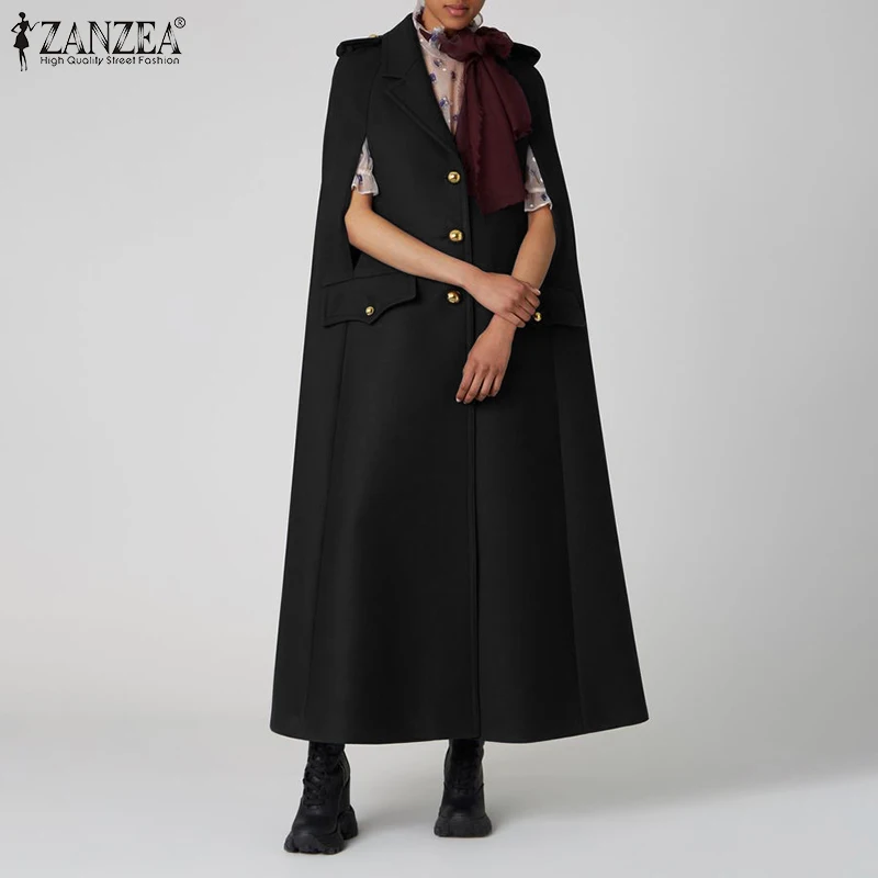 

Пончо женское однотонное без рукавов, элегантный повседневный жакет ZANZEA с лацканами, верхняя одежда, пальто на одной пуговице, 2021