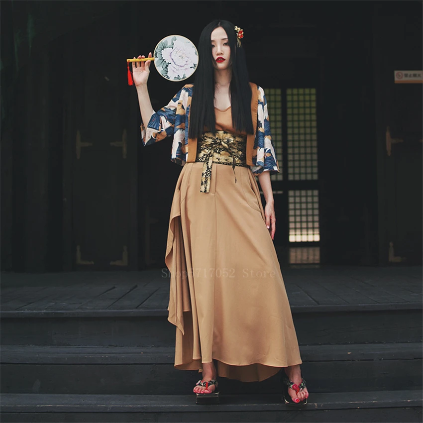 Кимоно женское в японском стиле Харадзюку винтажное юката с принтом Журавля