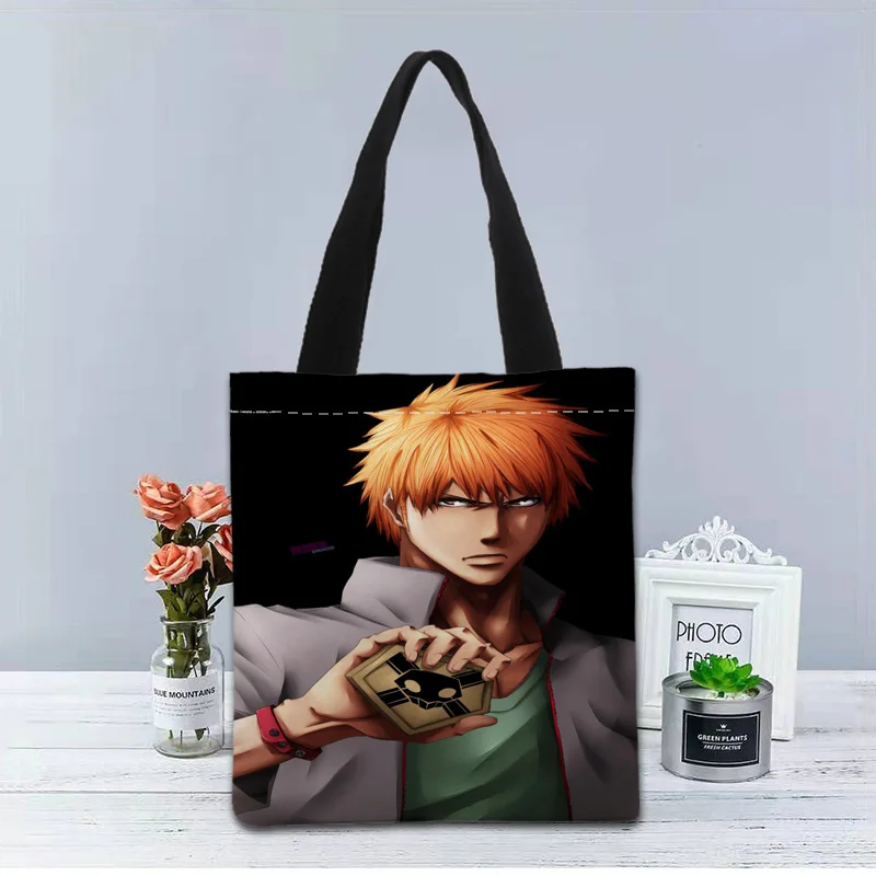 

Custom Ichigo Kurosaki Tote Bag Canvas Fabric Handbag Two Sides Printed Shopping Bags Traveling Casual Useful Shoulder Bag 1214